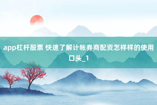 app杠杆股票 快速了解计帐券商配资怎样样的使用口头_1